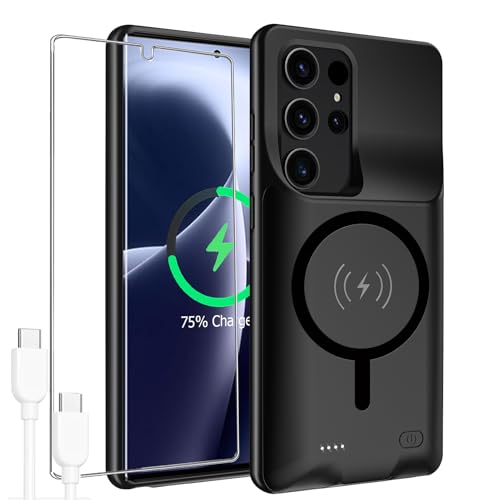 Battery Case for Galaxy S25 Ultra,Upgraded 12000mAh High Capacity Rechargeable Portable Protective Extended Charger Case Wireless Charging Compatible with S25 Ultra (6.9 inch) Charging Cover (Black) - size: Galaxy S25 Ultra