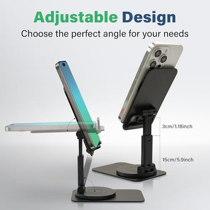 SenseAGE Rotatable Cell Phone Stand, Adjustable Folding Cell Phone Stand for Desk, Home Office Mobile Stand, Desktop Phone Holder, Compatible with iPhone&Smart Phones Accessories (Black)