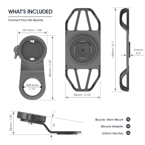 Bike Stem Phone Mount with Shockproof Silicone Grip – Quick-Lock Aluminum Out-Front Holder with Dual Safety Buckles & Elastic Strap, Fits 4.0”–6.7” Phones – Secure Fit for Road & Urban Rides - style: 【2-Buckle Style】Handlebar Mount + Silicone Adapter - Bl