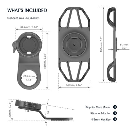 Bike Stem Phone Mount with Shockproof Silicone Grip – Quick-Lock Aluminum Out-Front Holder with Dual Safety Buckles & Elastic Strap, Fits 4.0”–6.7” Phones – Secure Fit for Road & Urban Rides - style: 【2-Buckle Style】Handlebar Mount + Silicone Adapter - Bl