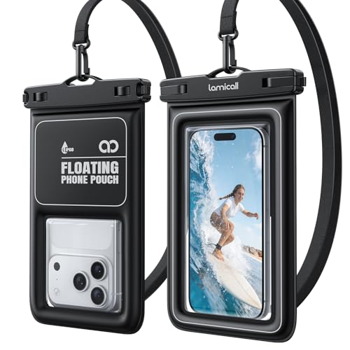 Lamicall IP68 Floating Waterproof Phone Pouch, 2 Pack Waterproof Phone Case | 100ft Waterproof, HD Underwater Photos, Touchscreen for iPhone 17 16 15 14 13 Pro Max, Galaxy S26 S25 S24 Ultra, Fit 4-8.5" - color: A-White Accent