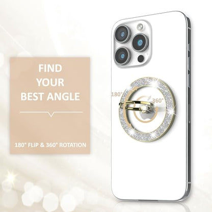 Pikabo Magnetic Phone Ring Holder for MagSafe, Glitter Phone Grip Stand - color: Glitter Gold