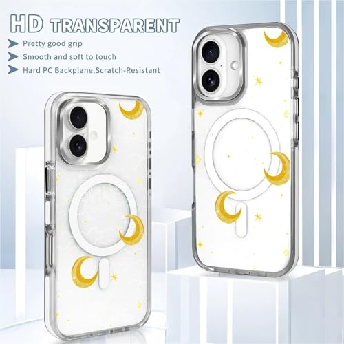 Magnetic Case for iPhone 14 iPhone 13 Design On Clear Base,Compatible with MagSafe,Slim Protective Soft TPU Bumper Phone Cover Women Girls Case Clear Celestial Moon Stars - color: Clear Celestial Moon Stars, size: iPhone 14 iPhone 13