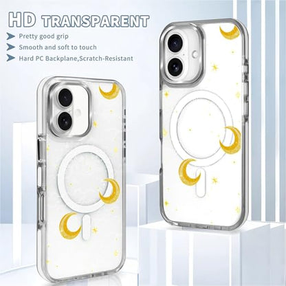 Magnetic Case for iPhone 14 iPhone 13 Design On Clear Base,Compatible with MagSafe,Slim Protective Soft TPU Bumper Phone Cover Women Girls Case Clear Celestial Moon Stars - color: Clear Celestial Moon Stars, size: iPhone 14 iPhone 13