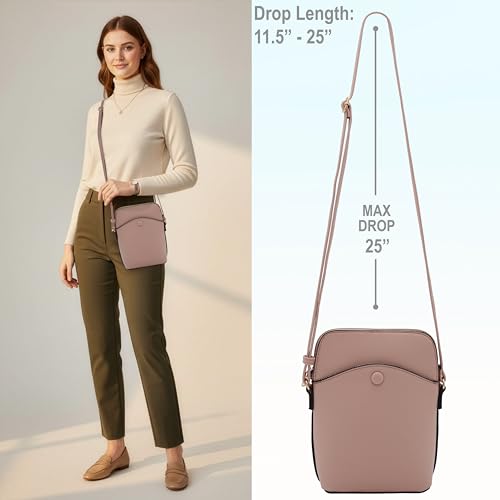 Small Crossbody Bag with Gold Hardware, Mini Shoulder Purse with Adjustable Strap - color: Blush