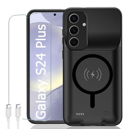 Battery Case for Galaxy S24 Plus,Upgraded 12000mAh Rechargeable Portable Extended Battery Pack Supported Qi Wireless Charging Case Compatible with Galaxy S24 Plus(6.7 inches) Charging Case-Black - size: Galaxy S24 Plus