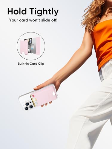 Phone Card Holder, Premium Leather Phone Wallet Stick on, Fit 4 Cards - color: Pink