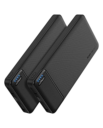 AsperX 2 Pack 10000mAh Portable Charger Dual USB Power Bank Battery Pack - color: Black+Black