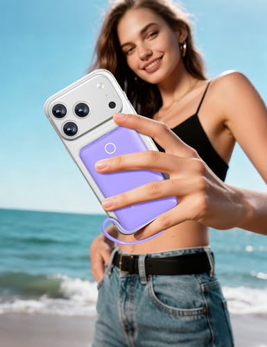 10000mAh Mini Portable Charger with Built in Cable, 2 Pack Purple & White - color: 2 Pack Purple & White