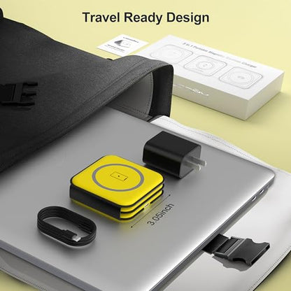 3 in 1 Charging Station for Multple Devices,Foldable 3 in 1 Wireless Charger for Travel,Nano Wireless Charging Station for iPhone16 15 14 13 12 Pro Max/Watch 10 9 8 7 6 5 4 3 Ultra/AirPod Pro - color: Yellow