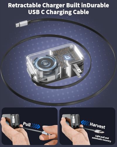 Retractable Charger USB C Charging,45W Retractable iPhone 17 16 Charger Wall Plug,4 in 1 Foldable Plug with Dual USB C Cable Ultra-Compact Travel Charging for iPhone Air/17/17Pro/17 Pro Max/16/15,iPad