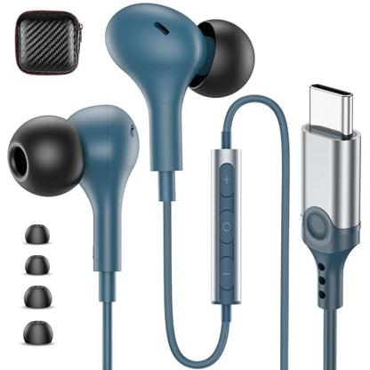 USB C Headphones Wired Earbuds for iPhone 18 Pro Max 17 16 15,Blue - color: Blue
