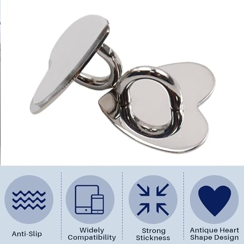 12 Pcs Metal Phone Finger Grip Hook Adhesive Heart Shaped Phone Charm Hook Smartphones Accessories Charm Loop Stand Keychain Ring Smartphones Holder Heart Pad Ring for DIY Hanging Supplies (Silver) - color: Silver