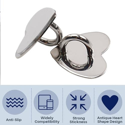 12 Pcs Metal Phone Finger Grip Hook Adhesive Heart Shaped Phone Charm Hook Smartphones Accessories Charm Loop Stand Keychain Ring Smartphones Holder Heart Pad Ring for DIY Hanging Supplies (Silver) - color: Silver