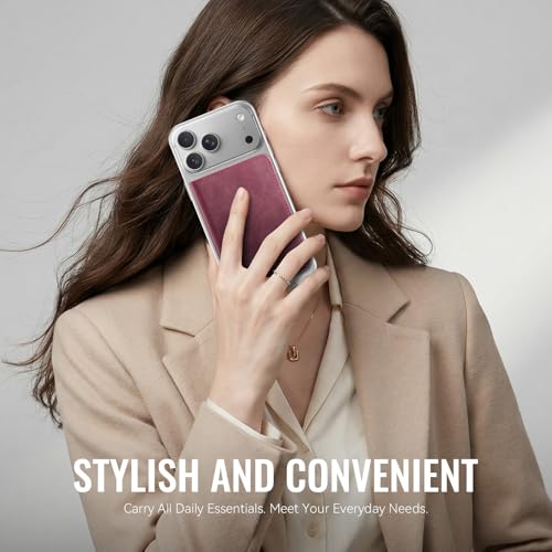 Magnetic Wallet Card Holder with RFID Protection, PU Leather Slim Wallet, Strong Magnet Attachment for iPhone 18/17/16/15/14/13/12 Series Pro Max Plus Mini-Wine - color: Wine