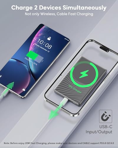 PowerBank Fast Charging 5000mah | 0.38in Ultra Slim 119g, Strong Magnetic Snap, 20W USB C Charging & 15W Wireless MagSafe, Travel & Daily Use for iPhone 12-17