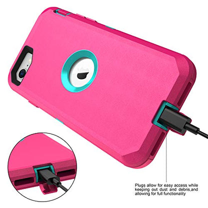 MXX Case Designed for iPhone SE Case 2020 /SE 2022 Heavy Duty Protective with Screen Protector [3 Layers] Rugged Rubber Protection Cover & Rotating 360 Degree Belt Clip SE 3rd/2nd Gen(Pink/Light Blue) - color: Pink/Light Blue