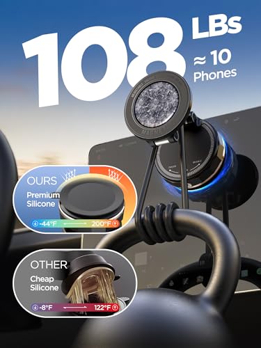 Upgraded Vacuum Magnetic Car Phone Holder for MagSafe[108+LBS Strongest Suction & 3000gf Strongest Magnetic],360° Adjustable Suction Cup Phone Mount for Car,Gym,Mirror,Men Women-Black - color: Black