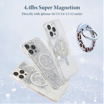 Magnetic Phone Ring for MagSafe Grip, Super Magnet Twinkle Design Ring Holder Stand, MagSafe Accessory for iPhone 17/16/15/14/13 Pro Max Plus，Classic Leopard - color: Classic Leopard