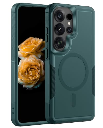 Heavy Duty Magnetic Case for Samsung Galaxy S25 Ultra, Military Grade Dual Layer Shockproof, Compatible with MagSafe, Matte Finish Protection Cover - color: Green, size: Galaxy S25 Ultra 6.9 Inch