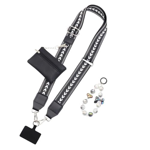 Phone Strap with Zippered Pouch, Clip and Go Strap for Phone with Wallet Crossbody, Adjustable Crossbody Phone Strap-1 - color: Black