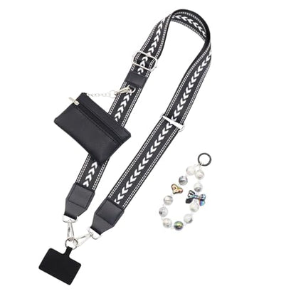 Phone Strap with Zippered Pouch, Clip and Go Strap for Phone with Wallet Crossbody, Adjustable Crossbody Phone Strap-1 - color: Black