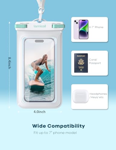 Lamicall Waterproof Phone Pouch Case Bag for iPhone 17 16 15 14 13 12 11 Pro Max Plus XS, Swimming Equipment Bags for 4-7inches White & White - color: White & White