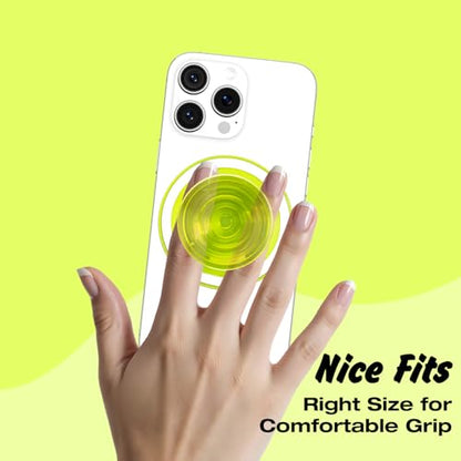 Svanove Magnetic Phone Grip Compatible with Magsafe, Mag Safe Translucent Clear Grip Collapsible Kickstand for iPhone Samsung Pixel, Cute Transparent Silicone Removable Phone Stand Holder, Neon Yellow - color: Neon Yellow, style: Magnetic