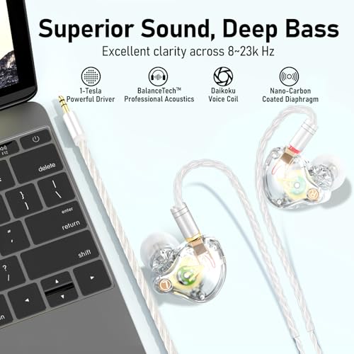 Audiovance Vibes 202 HiFi Wired Earbuds, IEM in-Ear Monitor Headphones - color: 2-Clear