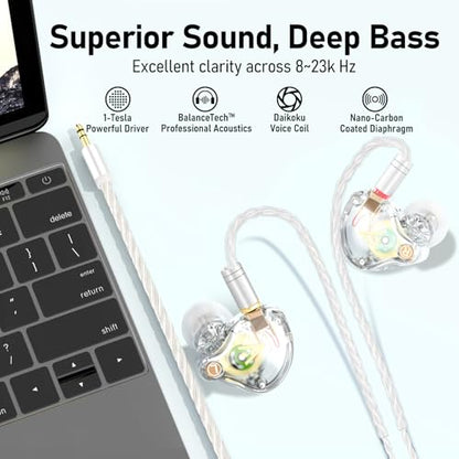 Audiovance Vibes 202 HiFi Wired Earbuds, IEM in-Ear Monitor Headphones - color: 2-Clear