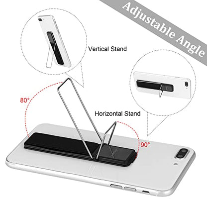 4 Pieces Phone Grip Strap Telescopic Phone Kickstand Elastic Finger Holer Hand Strap Adhesive Loop for Phone Grip with Stand Compatible with Most Smartphones (Black, Silver, Green) - color: Black, Silver, Green