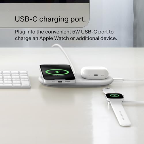 Belkin Qi2 15W 2 in 1 Wireless Charging Pad with USB-C Port - color: White, style: 2 in 1