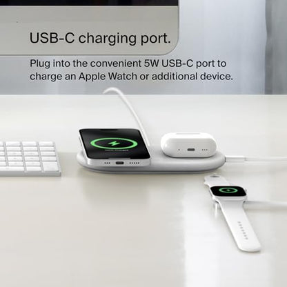 Belkin Qi2 15W 2 in 1 Wireless Charging Pad with USB-C Port - color: White, style: 2 in 1