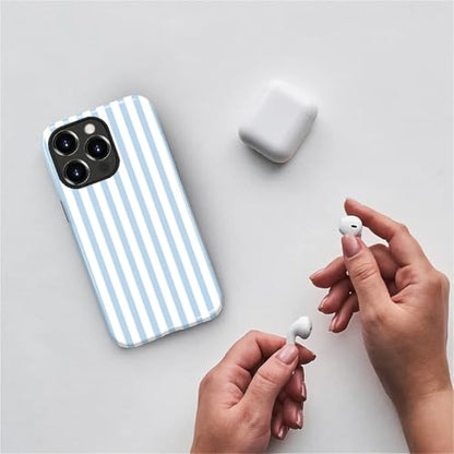 Compatible with iPhone 15 Pro Case,Glossy 2-in-1 Sleek All-Inclusive Dual-Layer Material Soft TPU + PC Back for Blue Stripes Geometric Pastel Summer Beach - color: Blue Stripes Geometric Pastel Summer Beach-Glossy, size: iPhone 15 Pro