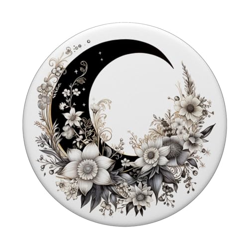 Crescent Moon And Flowers Floral Moon PopSockets Adhesive PopGrip - style: Adhesive PopGrip