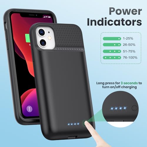 Feob Battery Case for iPhone 11/XR,[2026 Upgraded] 7500mAh Ultra-Slim Portable Extended Charger Case Cover for iPhone 11/XR Charging Case (6.1 Inch)-Black - color: Black