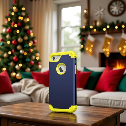 IDweel for iPhone 8 Case & for iPhone 7 Case with Screen Protector,3 in 1 Shockproof Hybrid Heavy Duty Hard PC Cover Soft Silicone Sturdy Bumper Full Body Sturdy Case, Navy Blue/Yellow - color: Navy Blue/Yellow