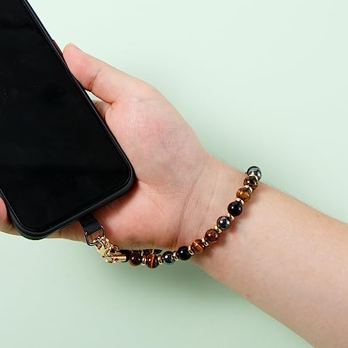 Phone Charm with Beaded Marble, Cell Phone Lanyard with Tether Tab, Phone Chain Strap, Hands-Free Wrist Strap, Phone Strap for Women Compatible with iPhone 14 Pro Max/ 13 Pro Max/ 12 Pro Max(Yellow) - color: Yellow Tiger Eye