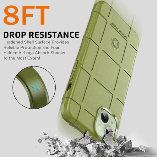 Rugged Shield 8ft Drop Proof TPU Thick Armor Tactical Protective Case Compatible with iPhone 15 Plus (6.7 inches) - Army Green - color: Army Green, size: iPhone 15 Plus