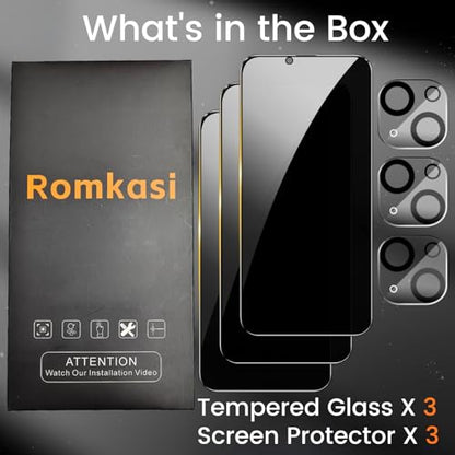 Romkasi 3 Pack Privacy Screen Protector for iPhone 12 6.1 Inch with 3 Pack Camera Lens Protector, Anti Spy Tempered Glass Film, Anti-Scratch, Touch Sensitive, Case Friendly - color: iPhone 12