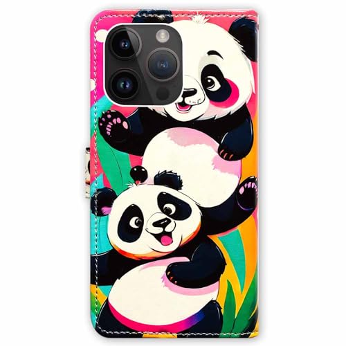 RFID Safe Case for iPhone 15 Pro Max,RFID Blocking,Pink Panda Bear Leather Flip Phone Case Wallet Cover with Card Slot Holder Kickstand for iPhone 15 Pro Max - color: Pink Panda Bear