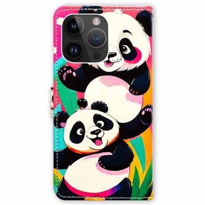 RFID Safe Case for iPhone 15 Pro Max,RFID Blocking,Pink Panda Bear Leather Flip Phone Case Wallet Cover with Card Slot Holder Kickstand for iPhone 15 Pro Max - color: Pink Panda Bear