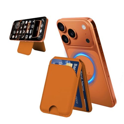 for MagSafe Wallet，Leather Magnetic Wallet for Phone with Adjustable Stand，5 Magnetic Credit Card Holder RFID Blocking for iPhone 17 16 15 14 13 12 Pro Max Series Air Cases (Brown) - color: Brown