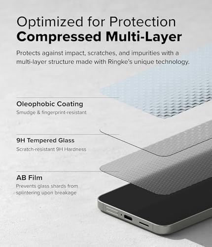 Ringke for Samsung Galaxy S25 / S24 Screen Protector [Easy Slide, 2 Pack] | Easy Installation with Alignment Tool, Case Friendly Premium 9H Hardness Tempered Glass - size: Galaxy S25 / S24