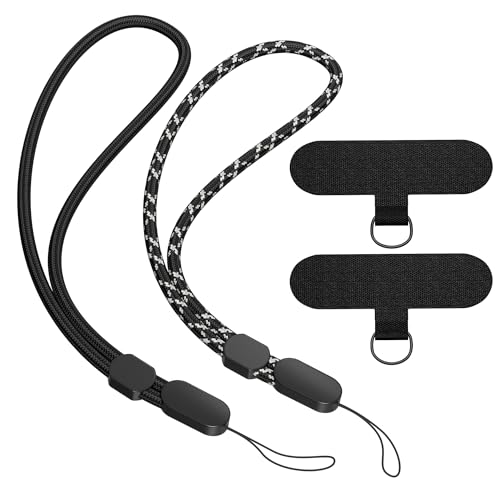 SURDOCA Adjustable Phone Lanyard Wrist Strap, Camera Wrist Strap, Nylon Wrist Lanyard, Anti Theft Strap, Lanyard for Earphone, USB Flash Drive, ID Name Tag Badge (No Paw) - color: Black & Speckled Black (No Paw)