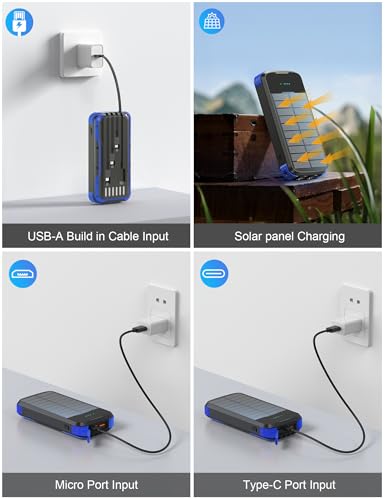 Solar Power Bank 40000mAh PD20W Fast Charging Portable Solar Charger - color: Blue