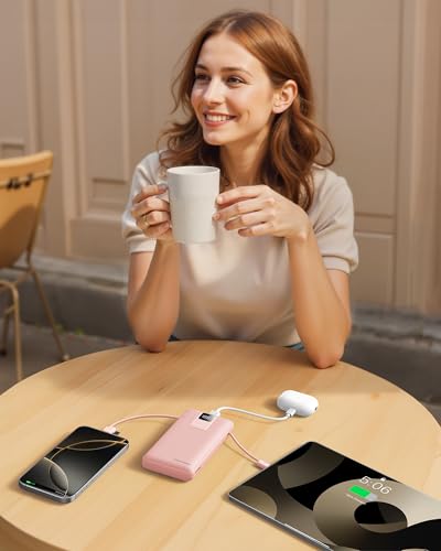 charmast 20000mAh Portable Charger with Built-in Cables and AC Wall Plug - color: dustpink
