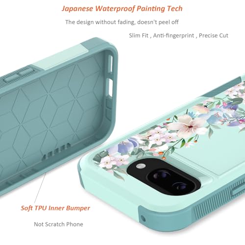 for Google Pixel 9a Case 2025: (Mint Green/Magnolia) | Cute Flowers Floral Design, for Girls Women, Slim Soft TPU Bumper, Shockproof Silicone Cell Phone Cover - color: Mint Green/Magnolia