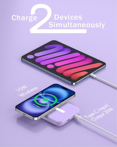 podoru for MagSafe Power Bank 5000mAh, Ultra-Slim Magnetic Portable Charger - color: Purple