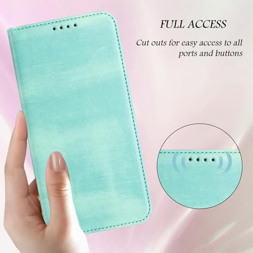 Leather Wallet Case Compatible with Galaxy A10E with RFID Blocking, Bumper Phone Cover Credit Card Slots Case Protective Shockproof Magnetic Case Wallet Compatible with Samsung Galaxy A20E/A10E - color: Mint green
